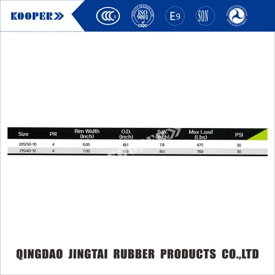 إطار عربة الجولف 205/50-10 205/65-10 215/40-12 215/50-12 225/35-12 مع ISO CCC DOT E-MARK SGS